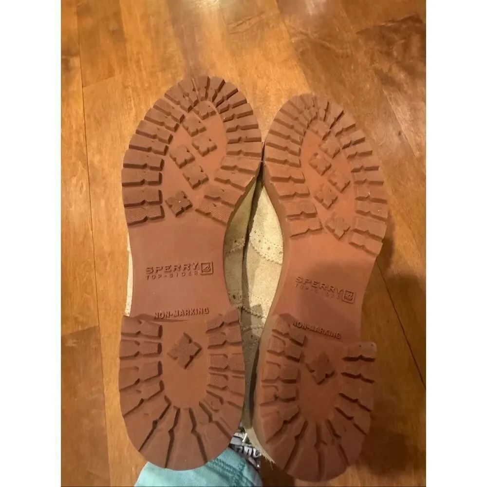 Sperry Top-Sider Wingtip Oxford Shoes Womens 6.5 Tan Suede Lace-Up Lug Sole Prep - Picture 5 of 6
